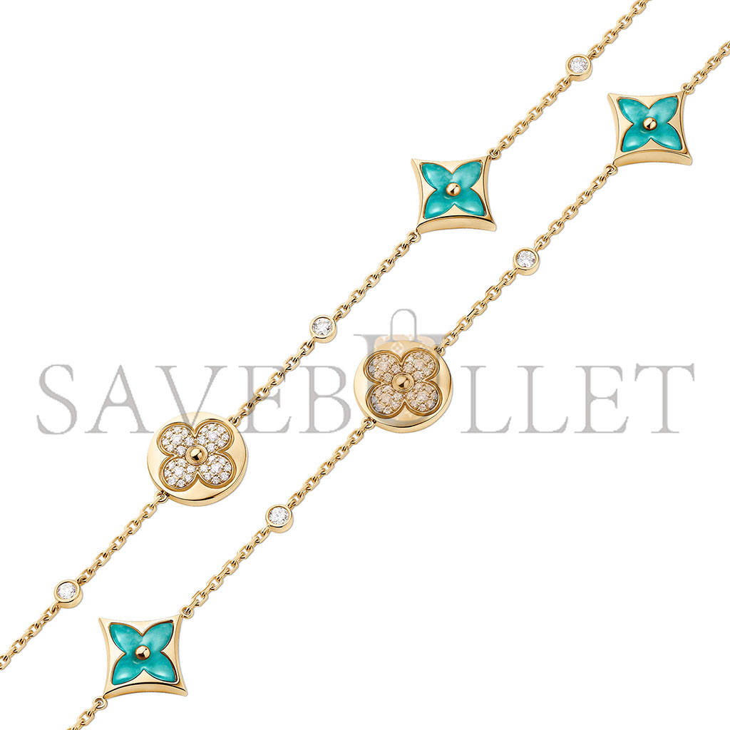 LOUIS VUITTON COLOR BLOSSOM BB MULTI-PATTERN LONG NECKLACE, YELLOW GOLD, AMAZONITE AND DIAMONDS Q94887